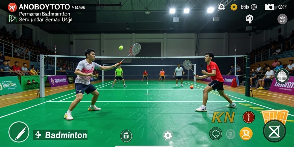 Tampilan antarmuka ANOBOYTOTO yang menarik saat bermain badminton.