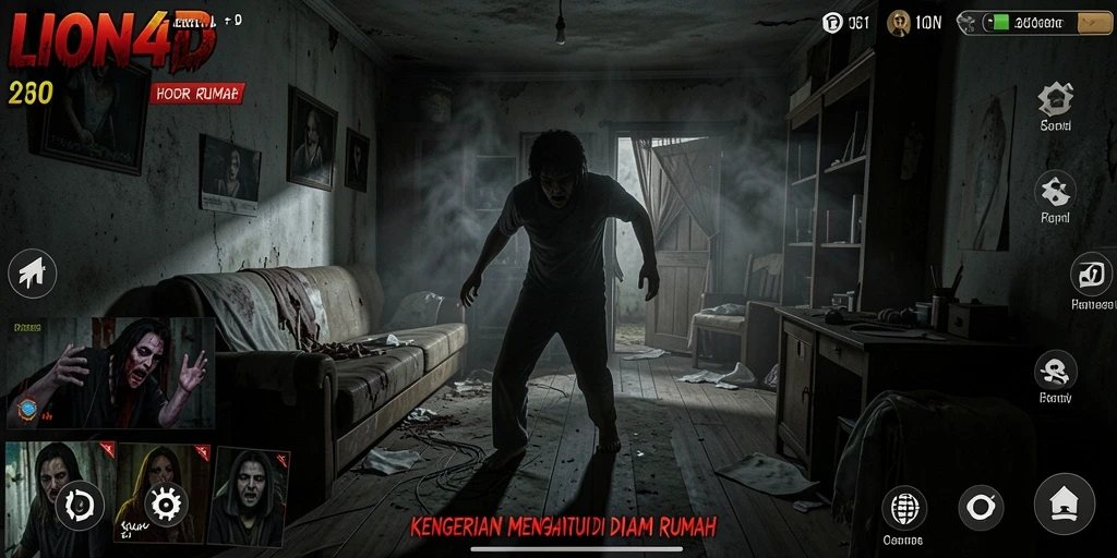 Tampilan antarmuka LION4D yang menyeramkan menambah pengalaman horor.