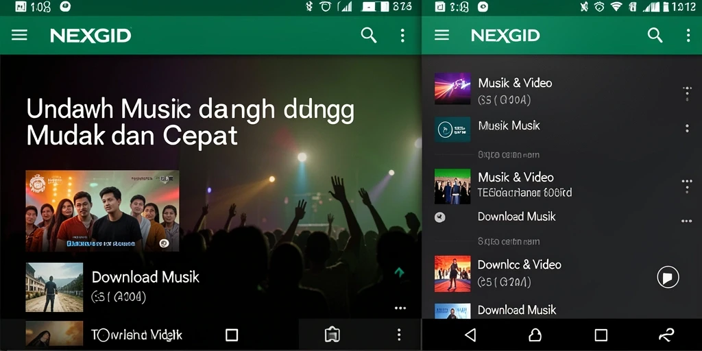 Tampilan antarmuka NEXGID yang sederhana dan efektif untuk Download Musik.