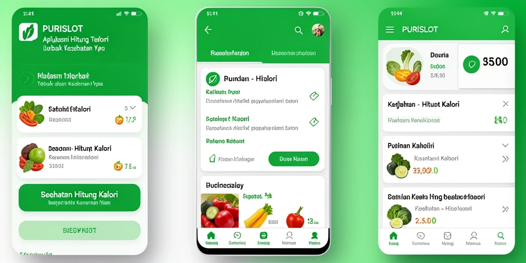 Screenshot utama PURISLOT menampilkan antarmuka yang intuitif untuk menghitung kalori.