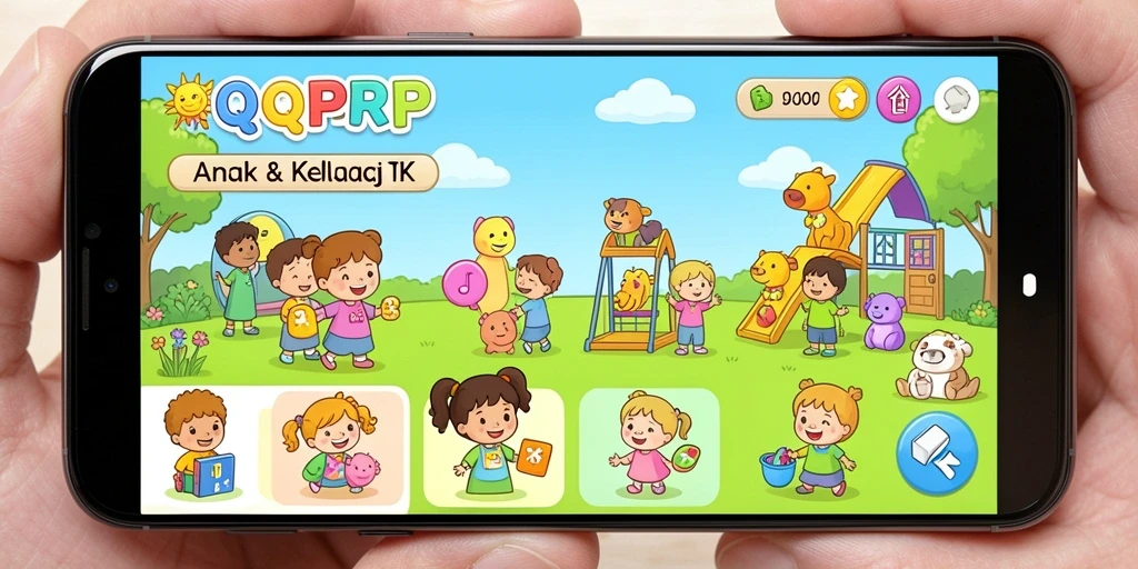 Antarmuka aplikasi QQRP yang ceria dan menarik untuk anak-anak.